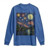 Patriotic Dragonfly Starry Night Swirls Long Sleeve Shirt Nature Lovers