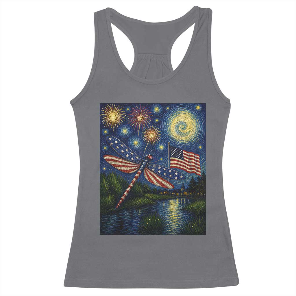 Patriotic Dragonfly Starry Night Swirls Racerback Tank Top Nature Lovers