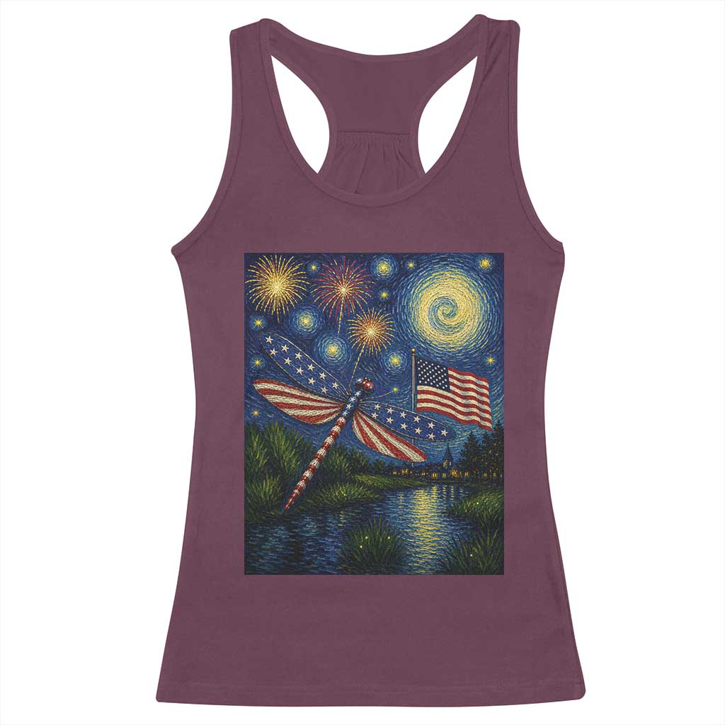 Patriotic Dragonfly Starry Night Swirls Racerback Tank Top Nature Lovers