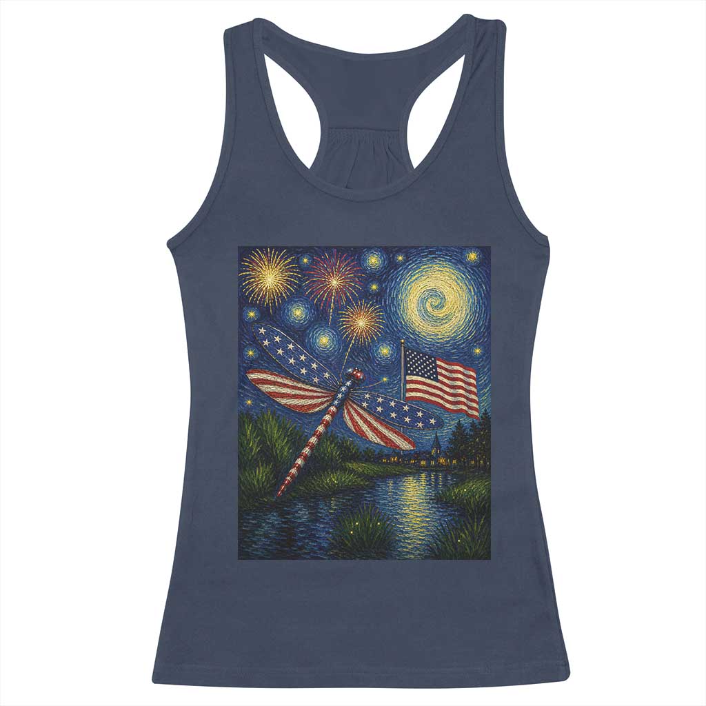Patriotic Dragonfly Starry Night Swirls Racerback Tank Top Nature Lovers