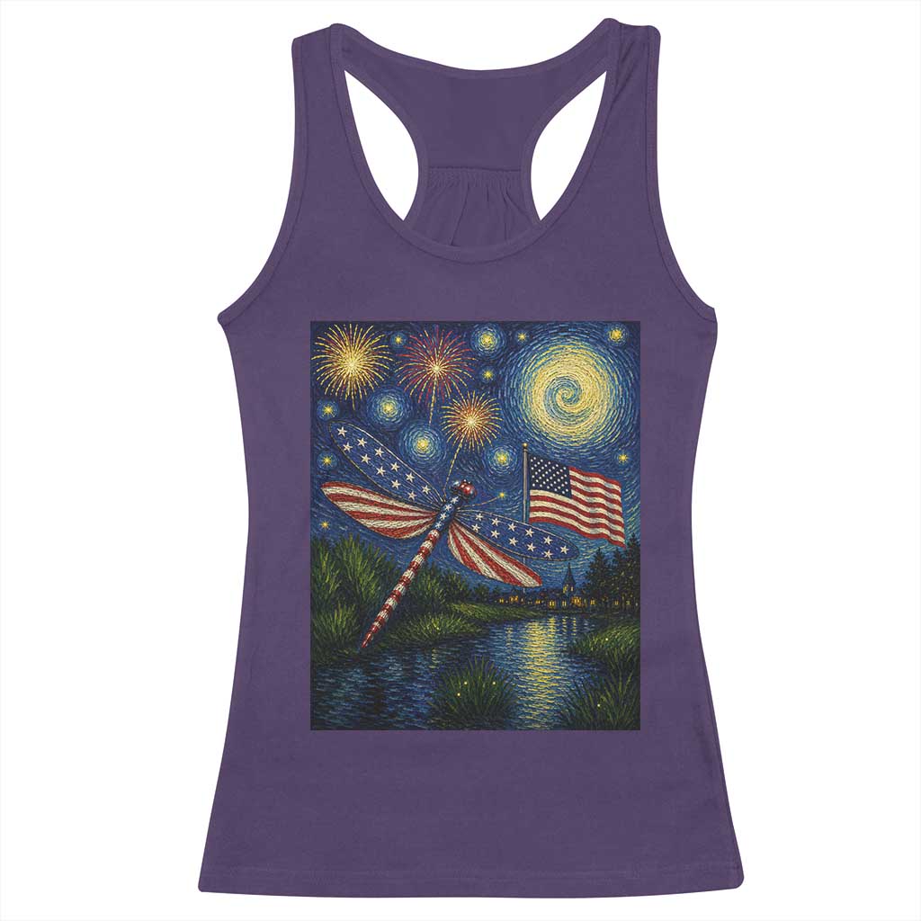 Patriotic Dragonfly Starry Night Swirls Racerback Tank Top Nature Lovers