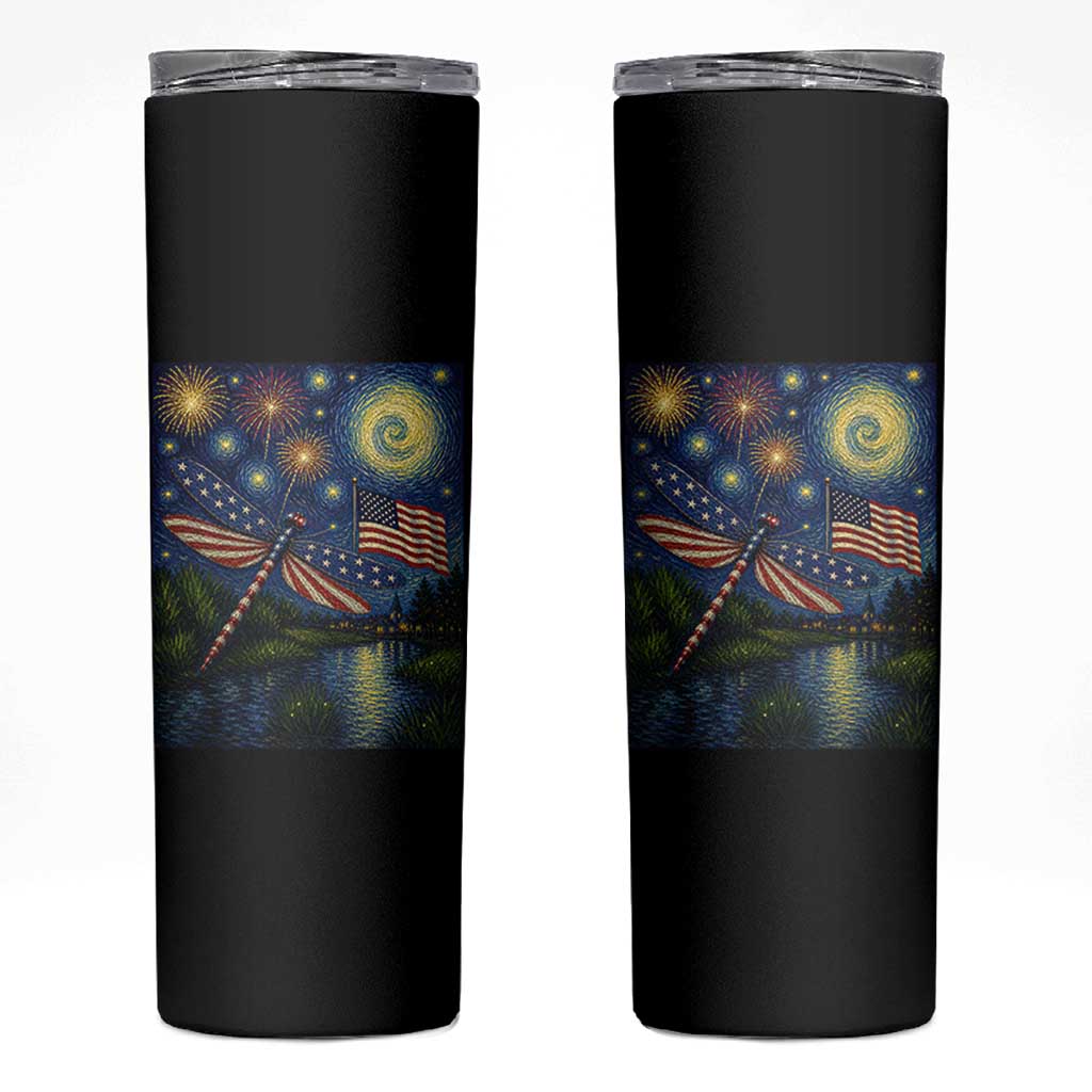 Patriotic Dragonfly Starry Night Swirls Skinny Tumbler Nature Lovers