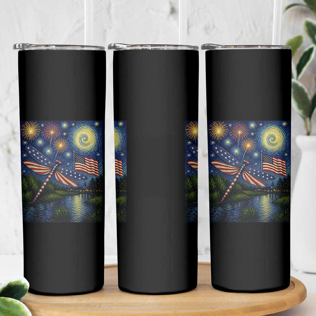 Patriotic Dragonfly Starry Night Swirls Skinny Tumbler Nature Lovers