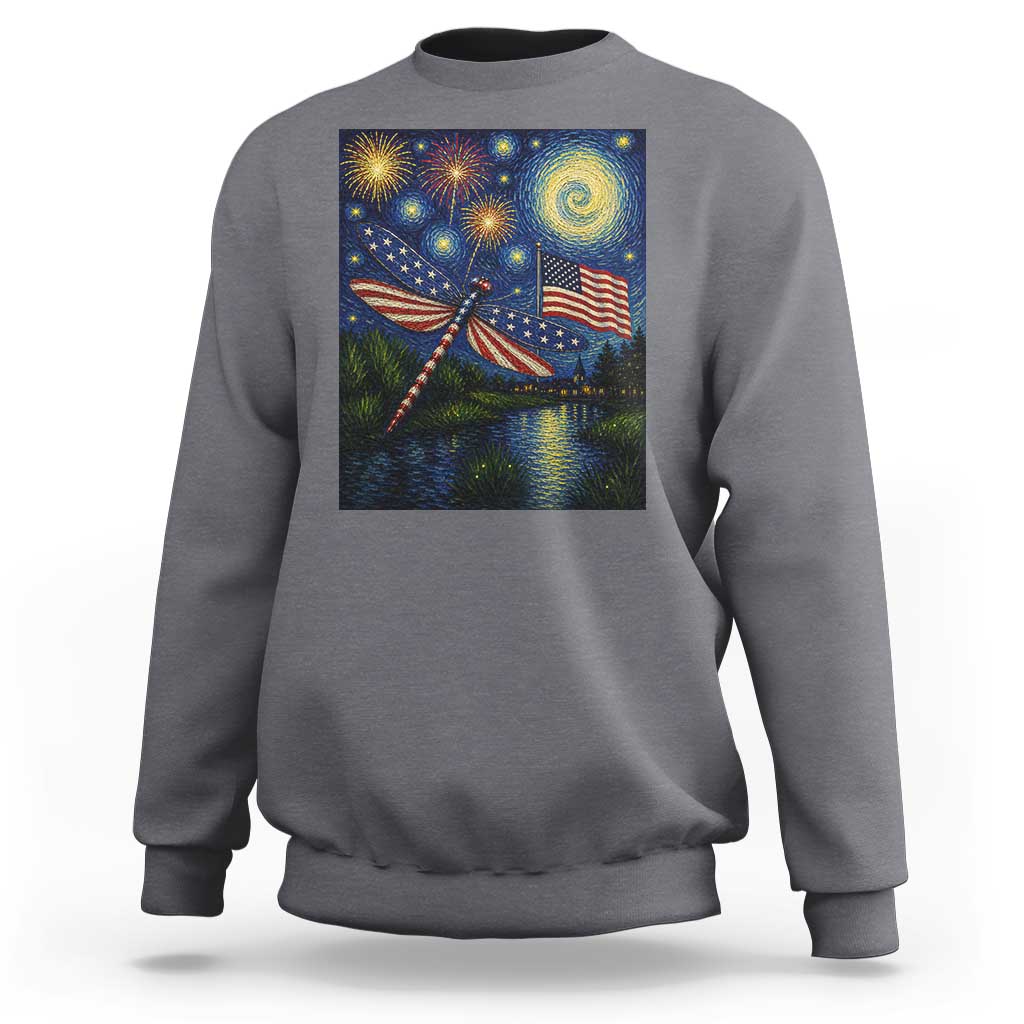 Patriotic Dragonfly Starry Night Swirls Sweatshirt Nature Lovers