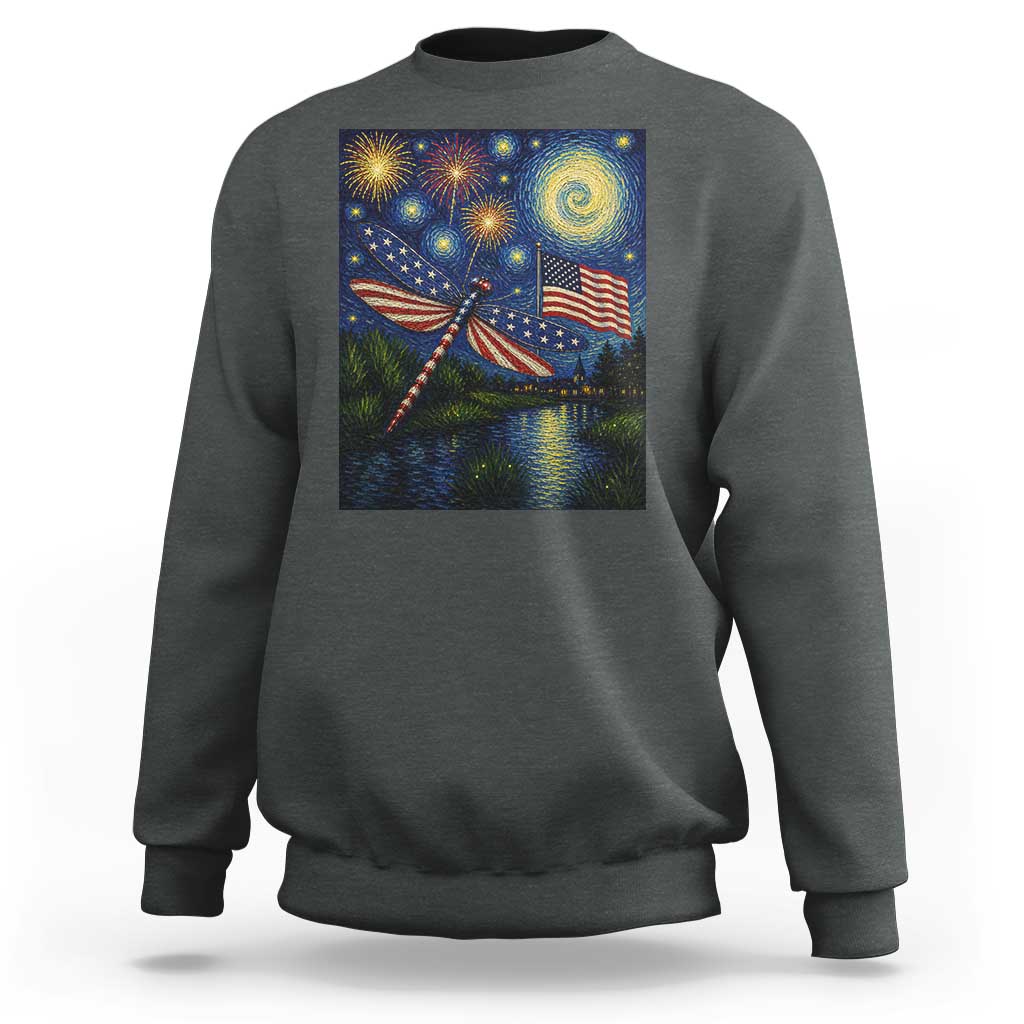 Patriotic Dragonfly Starry Night Swirls Sweatshirt Nature Lovers
