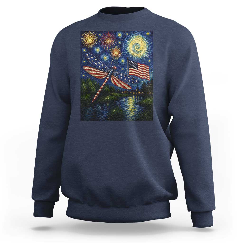 Patriotic Dragonfly Starry Night Swirls Sweatshirt Nature Lovers