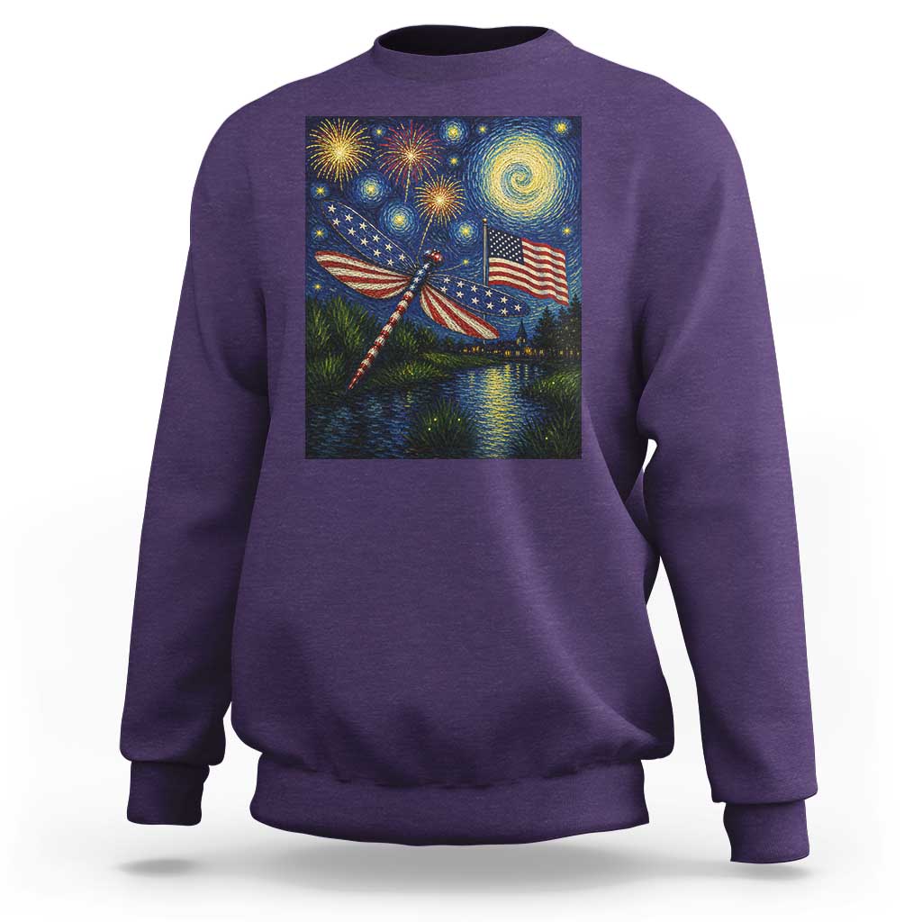 Patriotic Dragonfly Starry Night Swirls Sweatshirt Nature Lovers