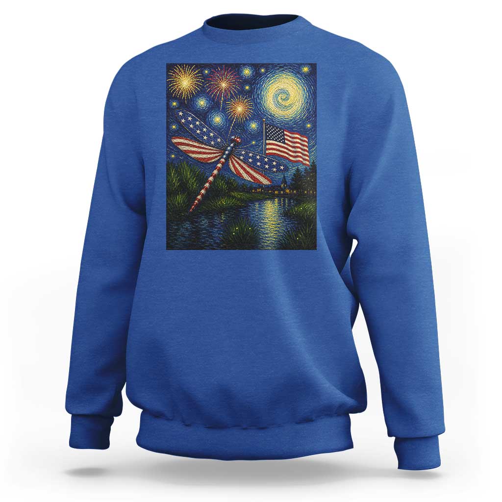 Patriotic Dragonfly Starry Night Swirls Sweatshirt Nature Lovers