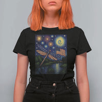 Patriotic Dragonfly Starry Night Swirls T Shirt For Women Nature Lovers