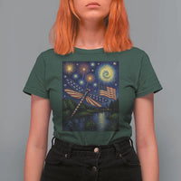 Patriotic Dragonfly Starry Night Swirls T Shirt For Women Nature Lovers
