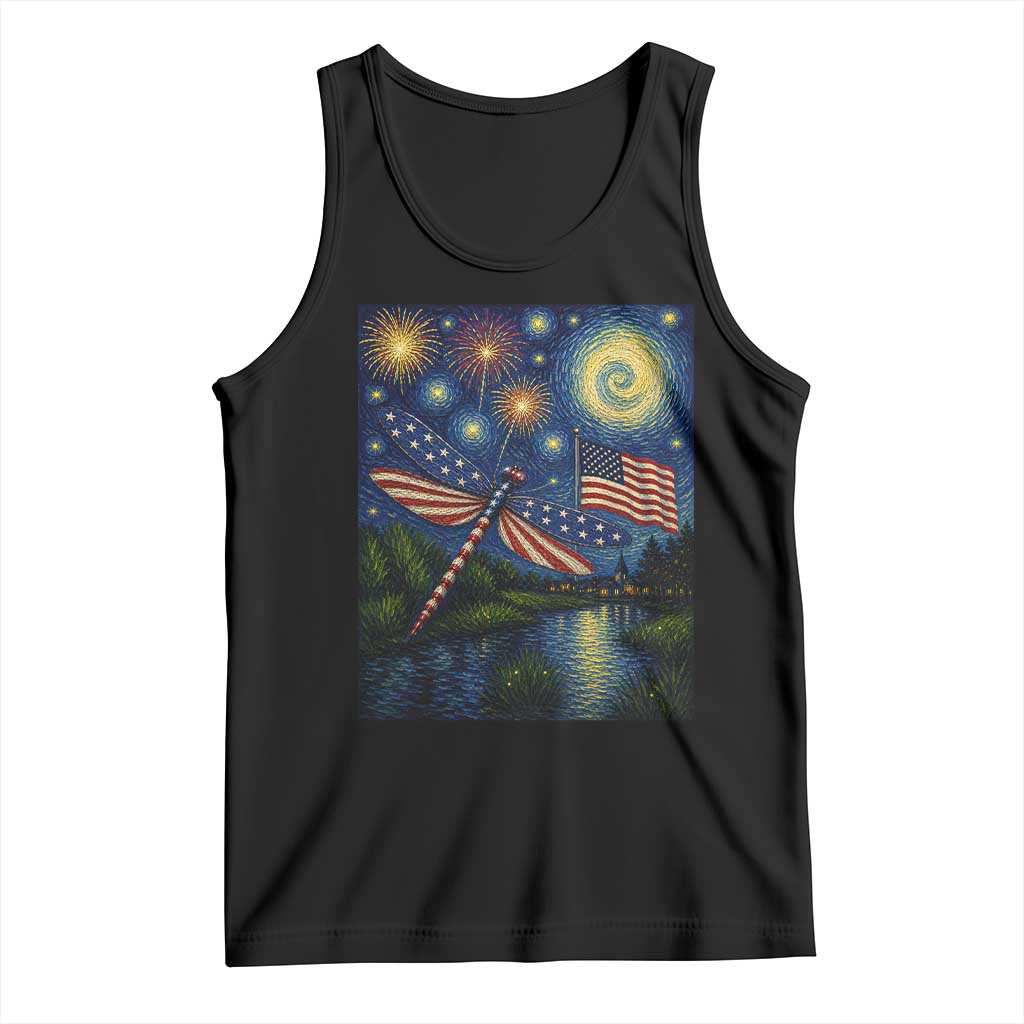 Patriotic Dragonfly Starry Night Swirls Tank Top Nature Lovers