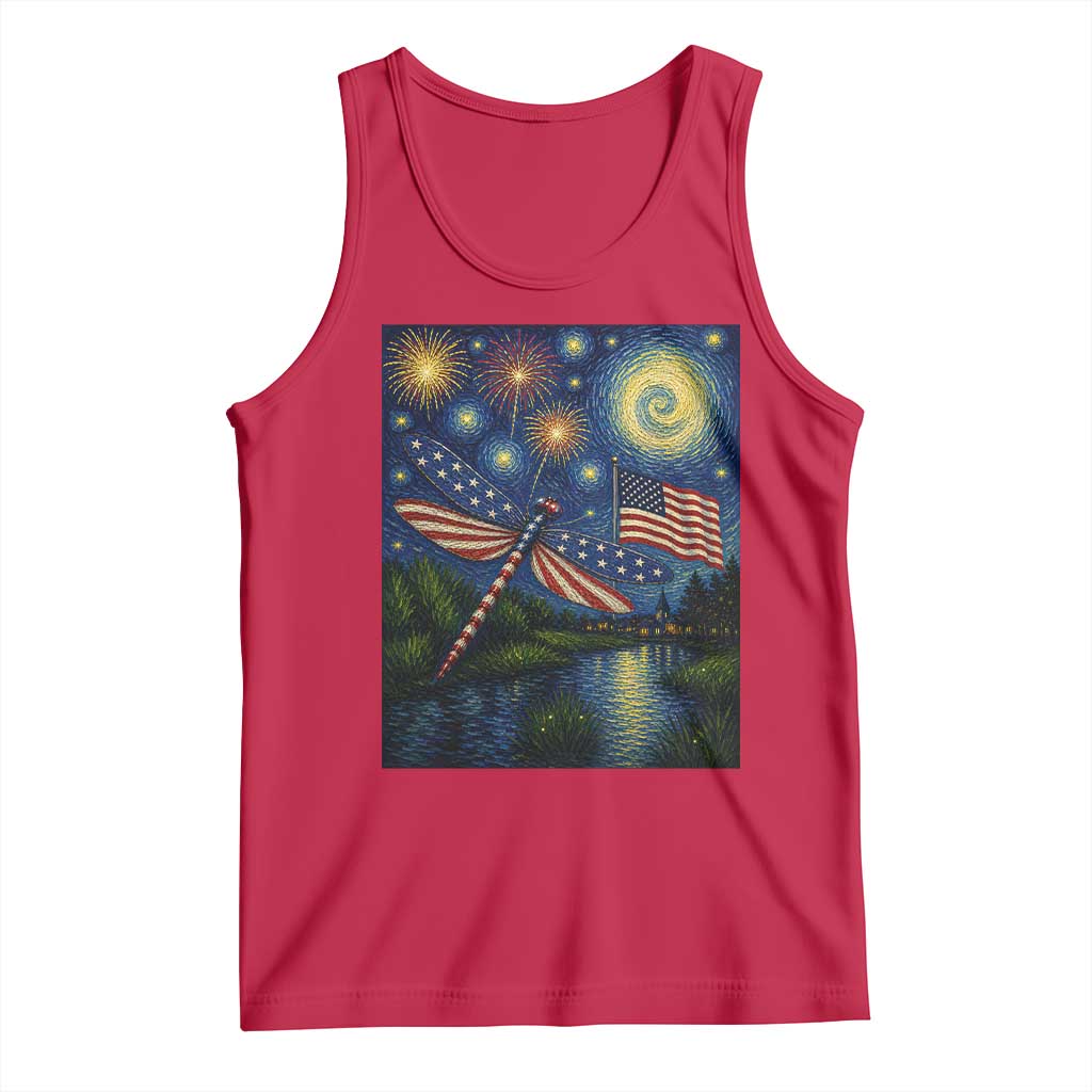 Patriotic Dragonfly Starry Night Swirls Tank Top Nature Lovers