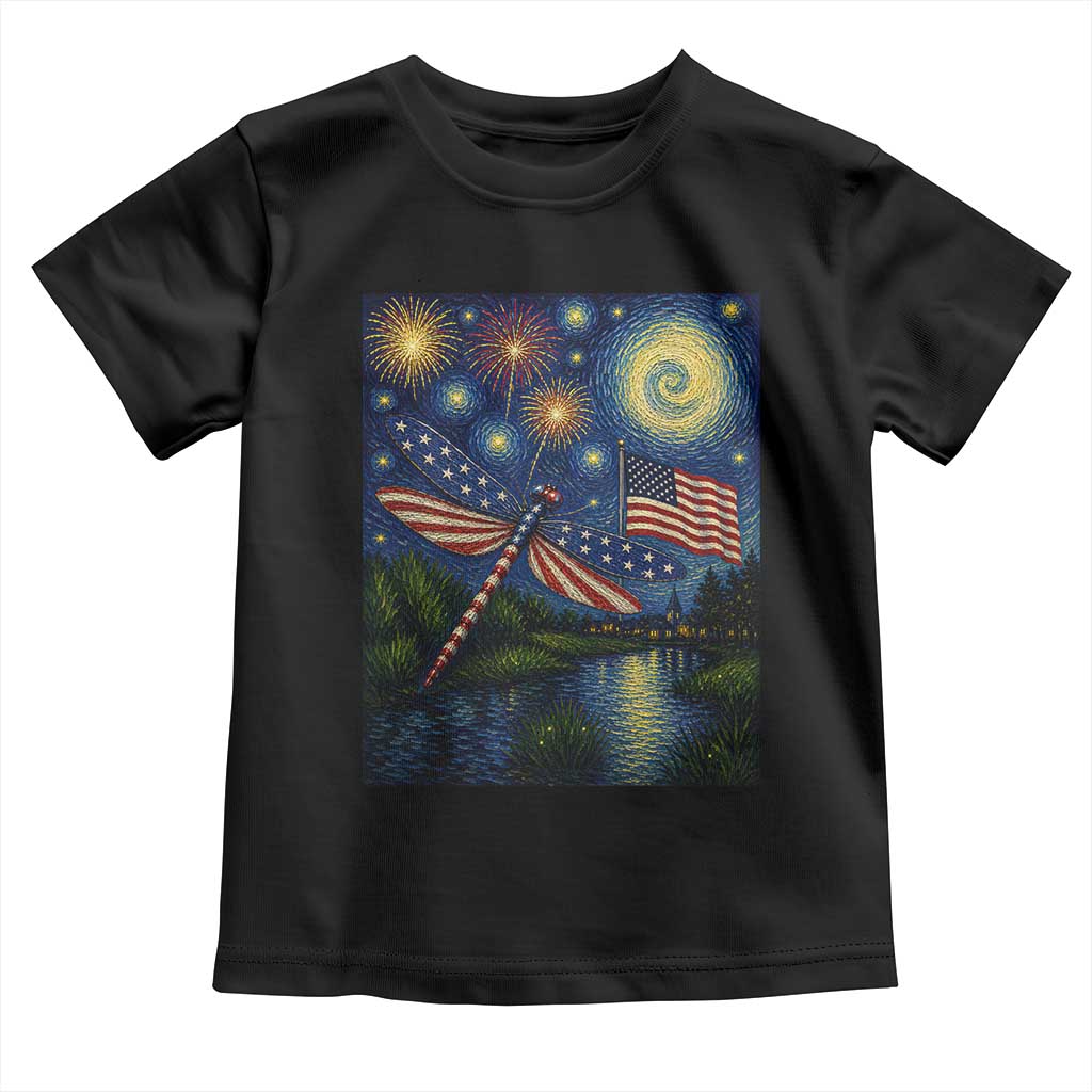 Patriotic Dragonfly Starry Night Swirls Toddler T Shirt Nature Lovers