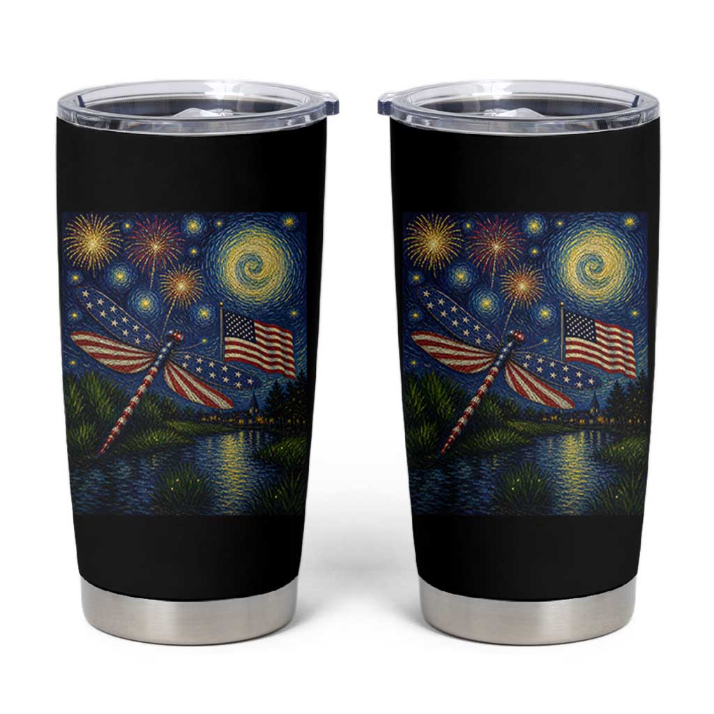 Patriotic Dragonfly Starry Night Swirls Tumbler Cup Nature Lovers