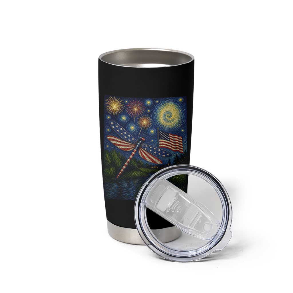 Patriotic Dragonfly Starry Night Swirls Tumbler Cup Nature Lovers