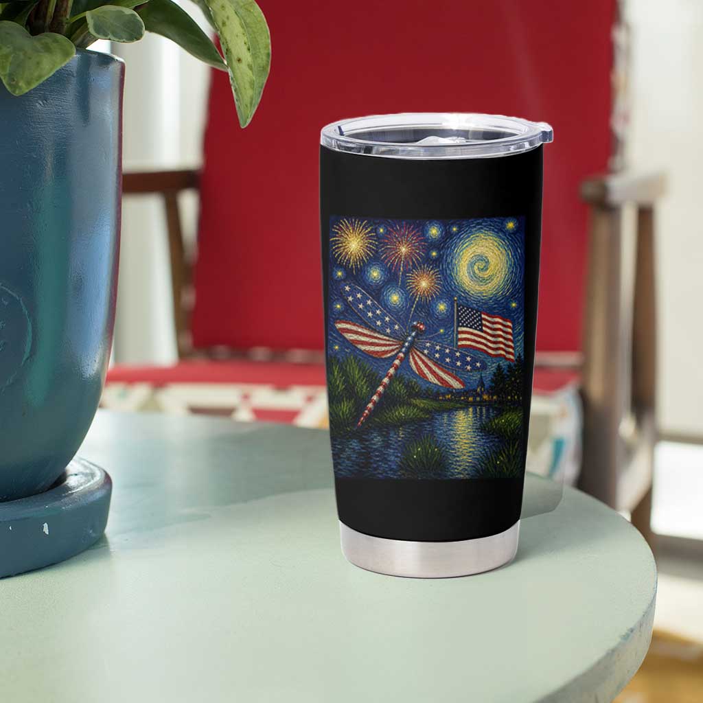 Patriotic Dragonfly Starry Night Swirls Tumbler Cup Nature Lovers