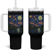 Patriotic Dragonfly Starry Night Swirls Tumbler With Handle Nature Lovers