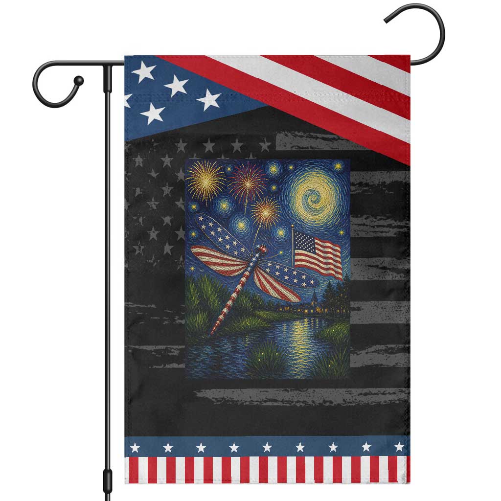 Red White And Blue Dragonfly Starry Night Swirls Patriotic Garden Flag Nature Lovers