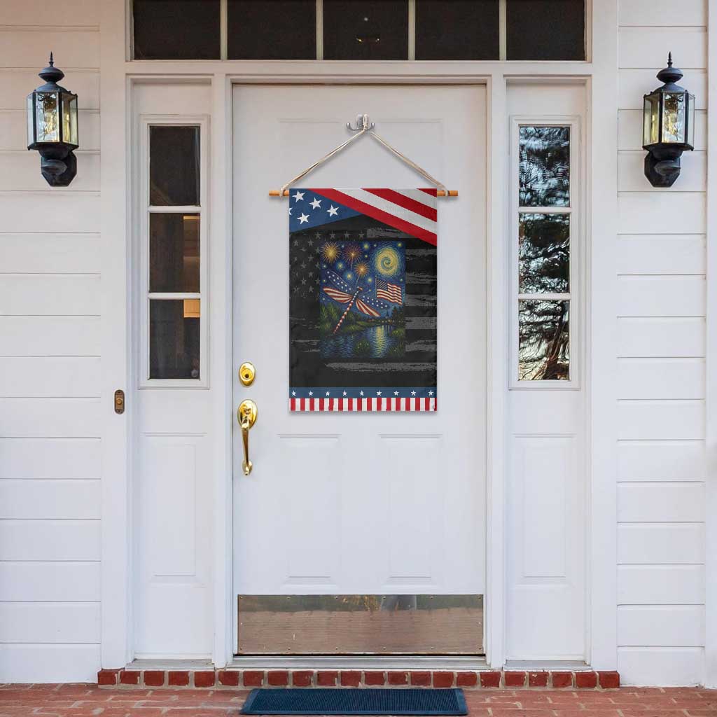 Red White And Blue Dragonfly Starry Night Swirls Patriotic Garden Flag Nature Lovers