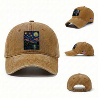 Patriotic Dragonfly Starry Night Swirls Washed Cotton Baseball Cap Nature Lovers