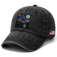 Patriotic Dragonfly Starry Night Swirls Washed Cotton Baseball Cap Nature Lovers