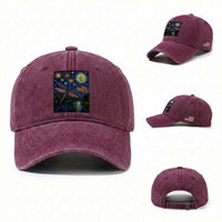 Patriotic Dragonfly Starry Night Swirls Washed Cotton Baseball Cap Nature Lovers