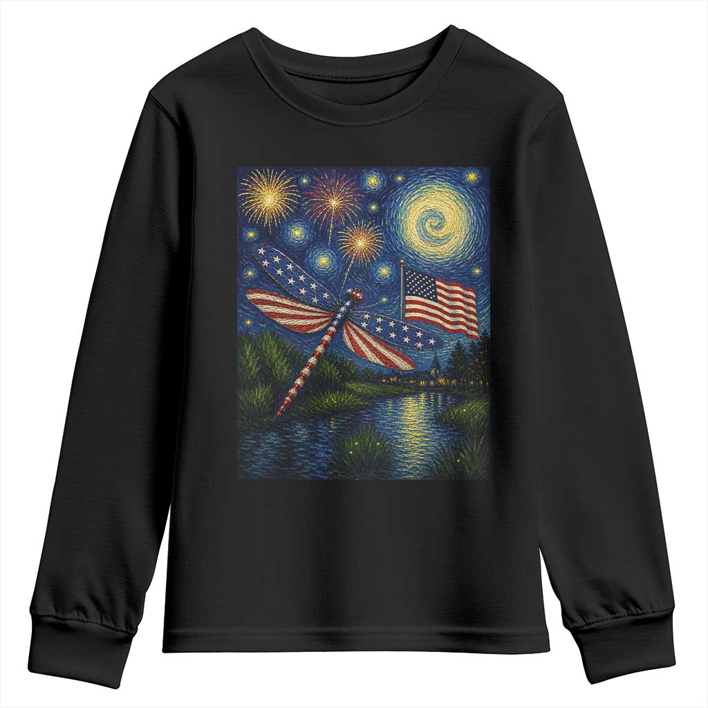 Patriotic Dragonfly Starry Night Swirls Youth Sweatshirt Nature Lovers