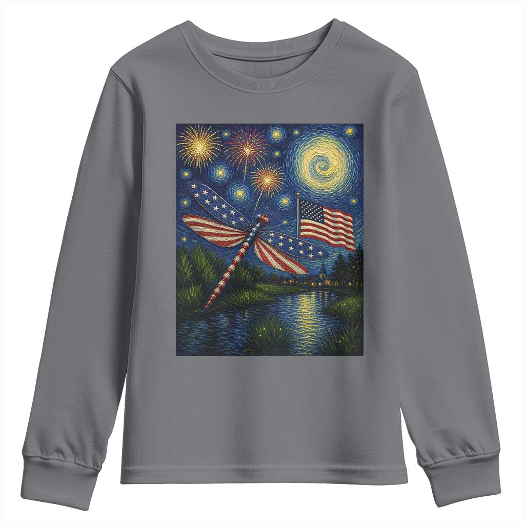 Patriotic Dragonfly Starry Night Swirls Youth Sweatshirt Nature Lovers