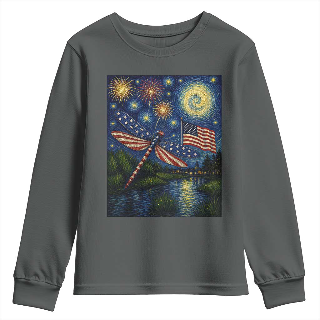 Patriotic Dragonfly Starry Night Swirls Youth Sweatshirt Nature Lovers