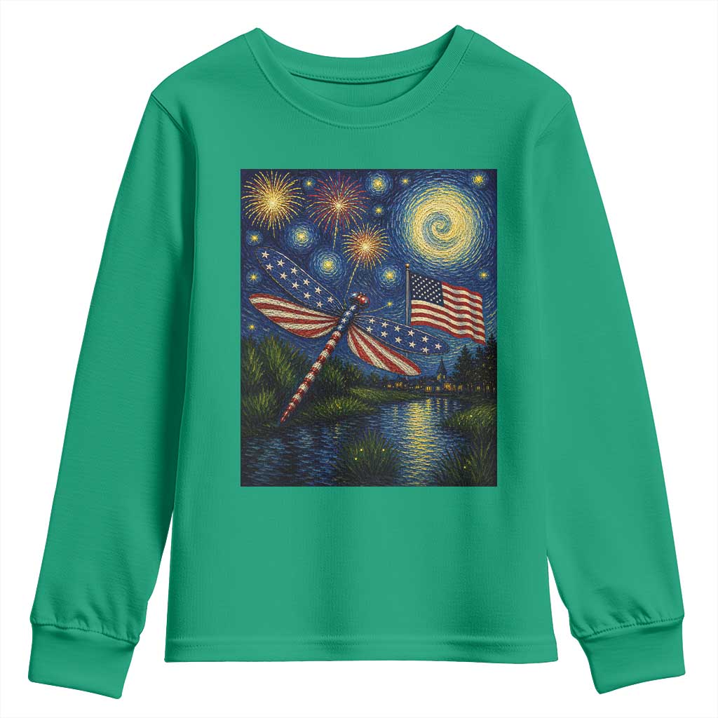 Patriotic Dragonfly Starry Night Swirls Youth Sweatshirt Nature Lovers