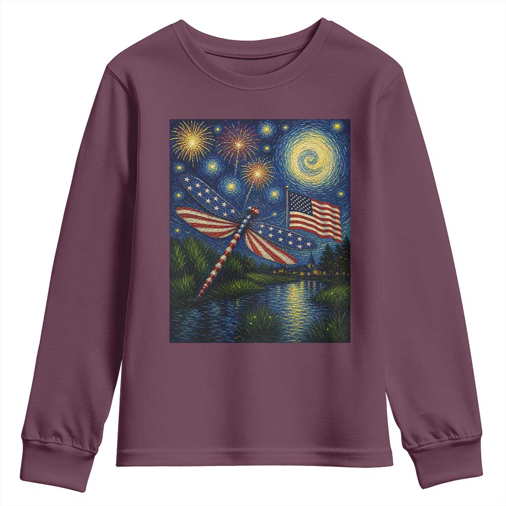 Patriotic Dragonfly Starry Night Swirls Youth Sweatshirt Nature Lovers