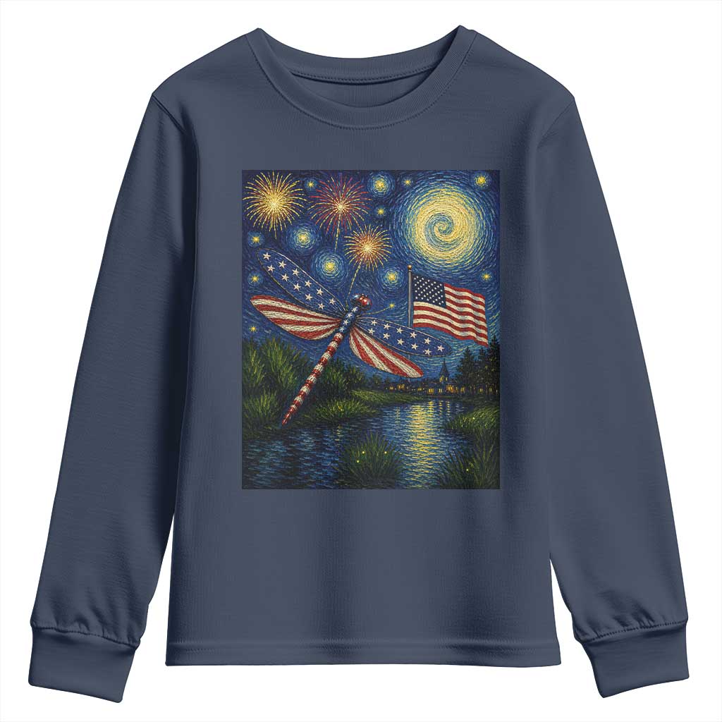Patriotic Dragonfly Starry Night Swirls Youth Sweatshirt Nature Lovers