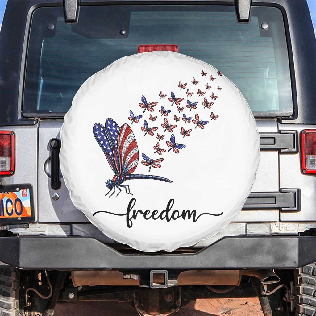 Freedom Dragonfly American Flag 4th Of July Spare Tire Cover Patriotic Nature Lover Graphic