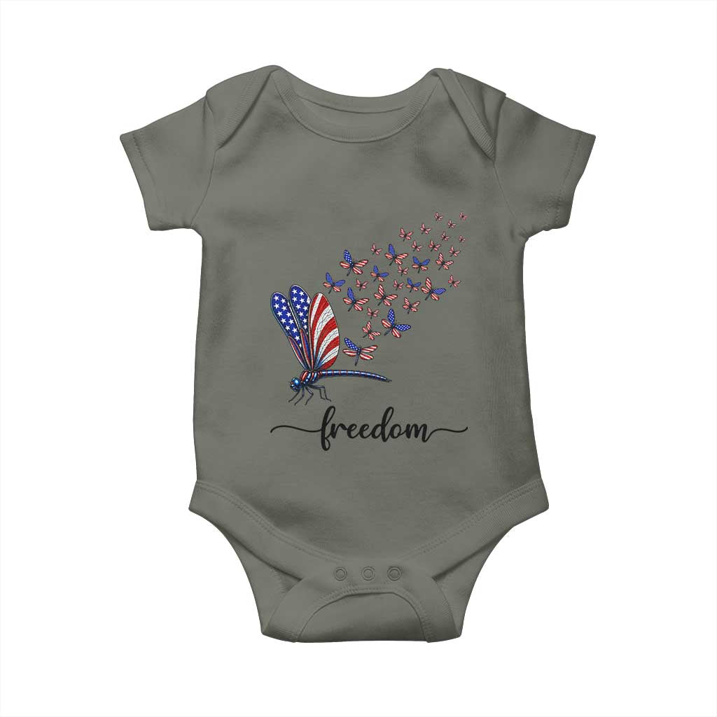 Freedom Dragonfly American Flag 4th Of July Baby Onesie Patriotic Nature Lover Graphic
