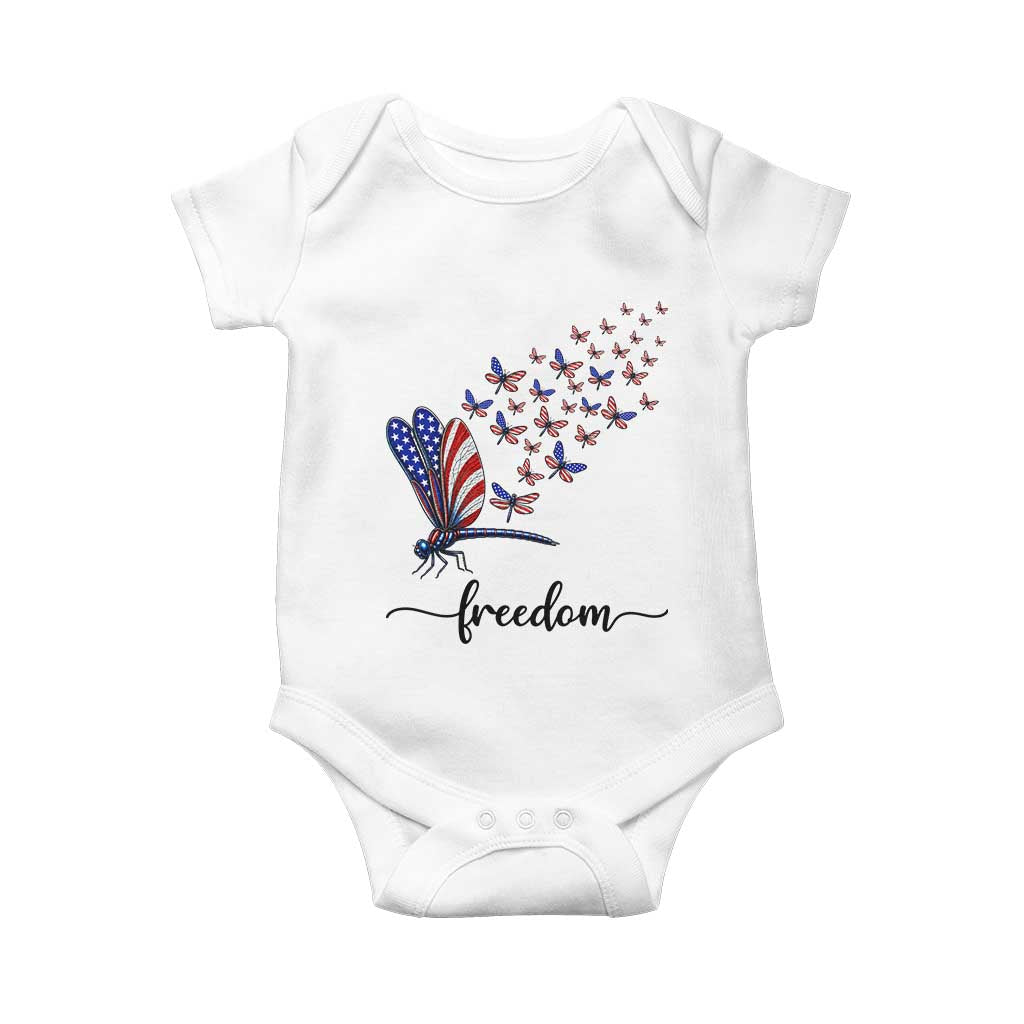 Freedom Dragonfly American Flag 4th Of July Baby Onesie Patriotic Nature Lover Graphic