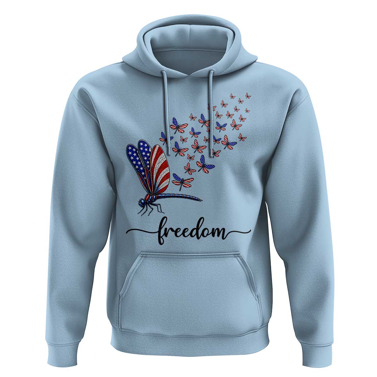 Freedom Dragonfly American Flag 4th Of July Hoodie Patriotic Nature Lover Graphic