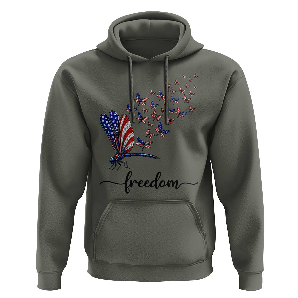 Freedom Dragonfly American Flag 4th Of July Hoodie Patriotic Nature Lover Graphic