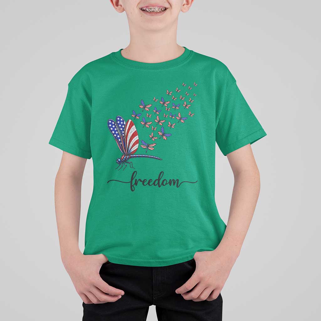 Freedom Dragonfly American Flag 4th Of July T Shirt For Kid Patriotic Nature Lover Graphic
