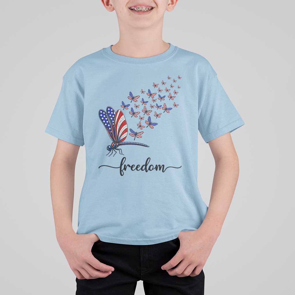 Freedom Dragonfly American Flag 4th Of July T Shirt For Kid Patriotic Nature Lover Graphic