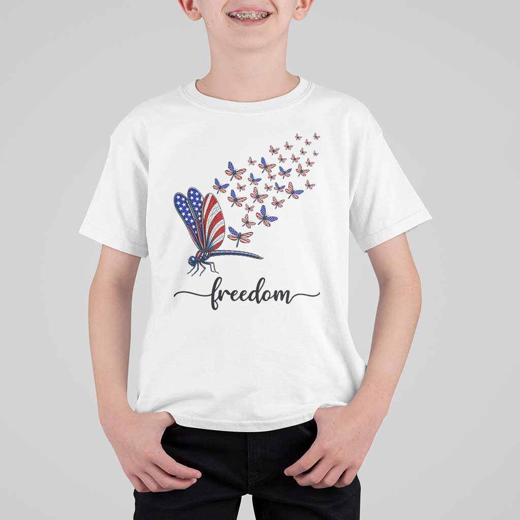 Freedom Dragonfly American Flag 4th Of July T Shirt For Kid Patriotic Nature Lover Graphic