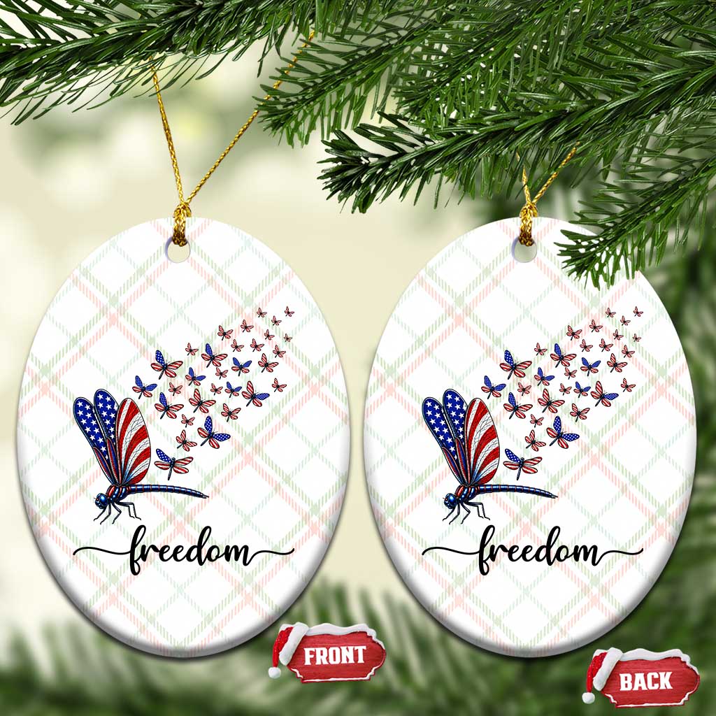 Freedom Dragonfly American Flag 4th Of July Ceramic Ornament Patriotic Nature Lover Graphic