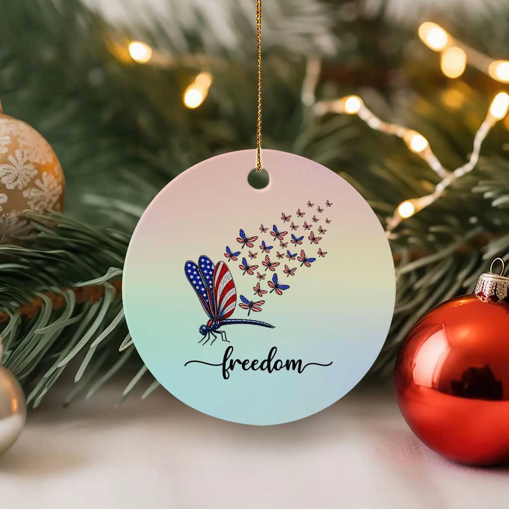 Freedom Dragonfly American Flag 4th Of July Ceramic Ornament Patriotic Nature Lover Graphic