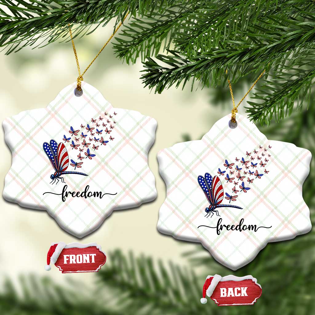 Freedom Dragonfly American Flag 4th Of July Ceramic Ornament Patriotic Nature Lover Graphic