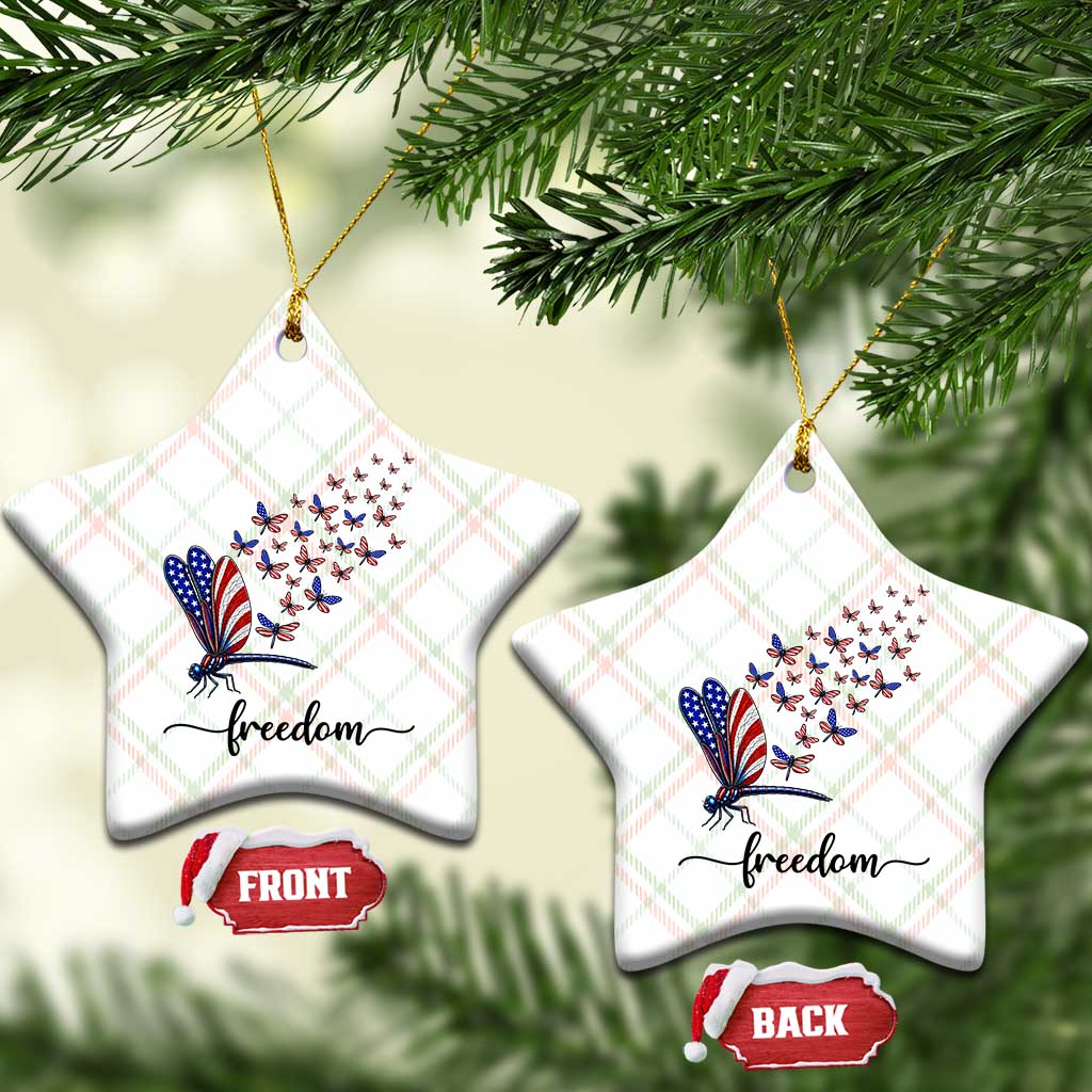 Freedom Dragonfly American Flag 4th Of July Ceramic Ornament Patriotic Nature Lover Graphic