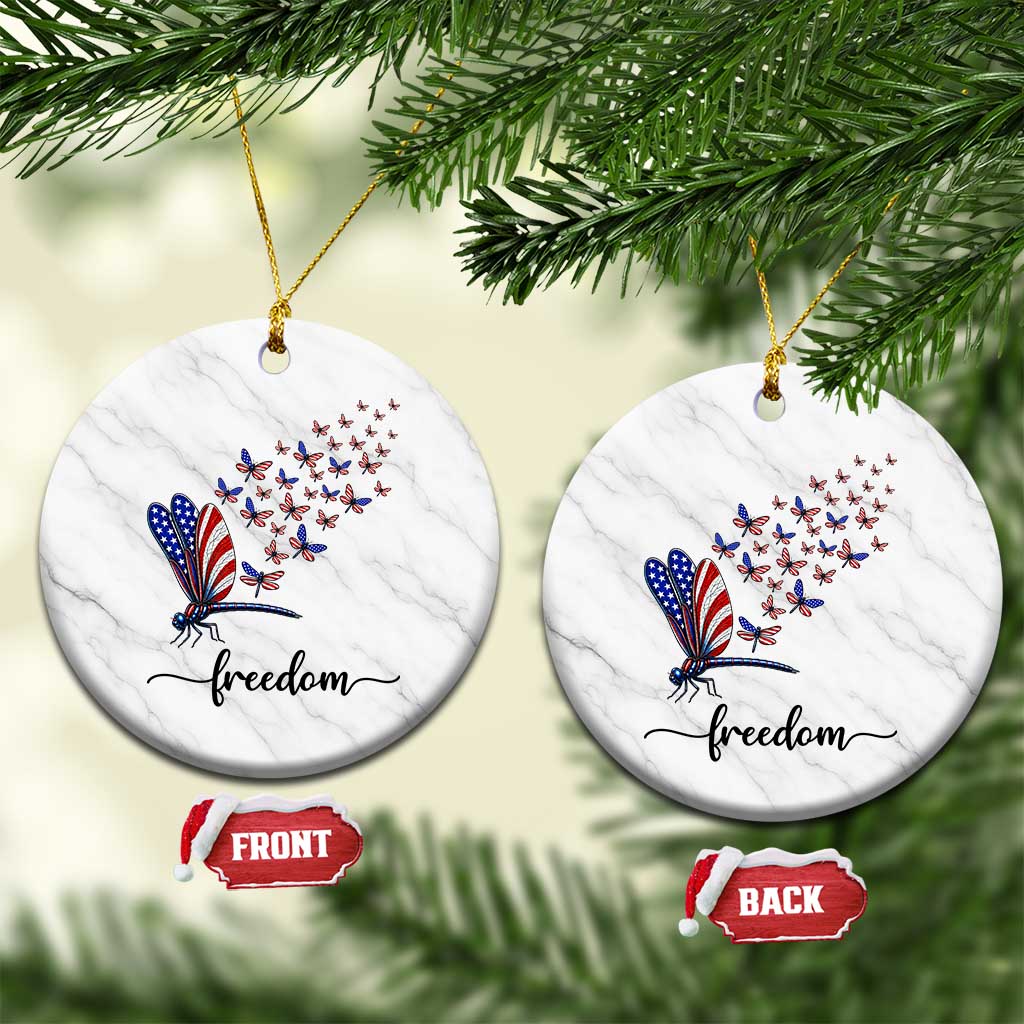 Freedom Dragonfly American Flag 4th Of July Ceramic Ornament Patriotic Nature Lover Graphic