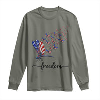 Freedom Dragonfly American Flag 4th Of July Long Sleeve Shirt Patriotic Nature Lover Graphic