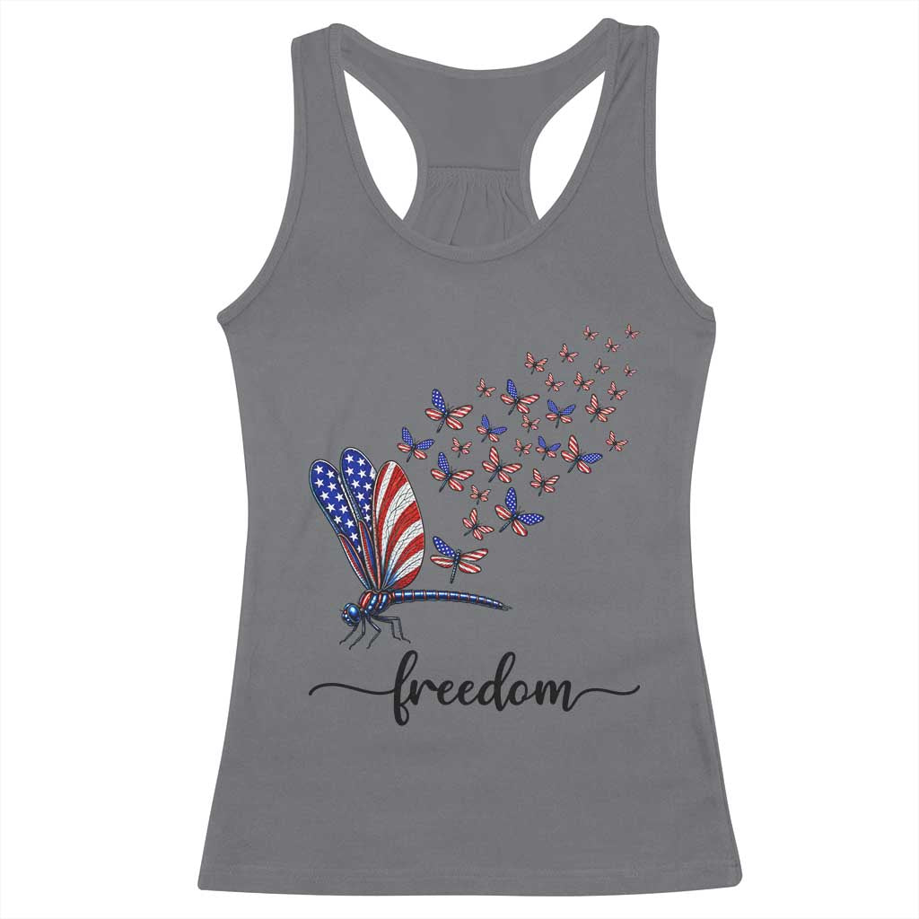 Freedom Dragonfly American Flag 4th Of July Racerback Tank Top Patriotic Nature Lover Graphic