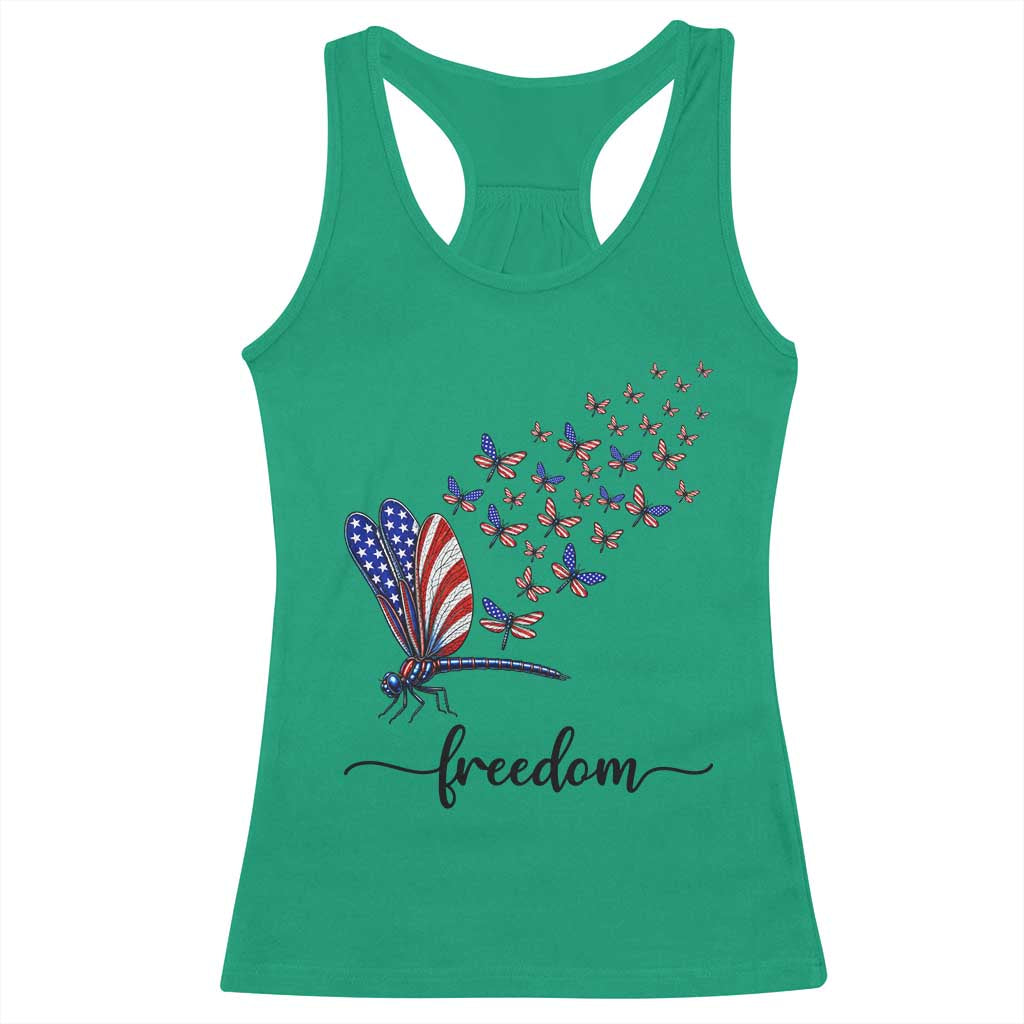 Freedom Dragonfly American Flag 4th Of July Racerback Tank Top Patriotic Nature Lover Graphic