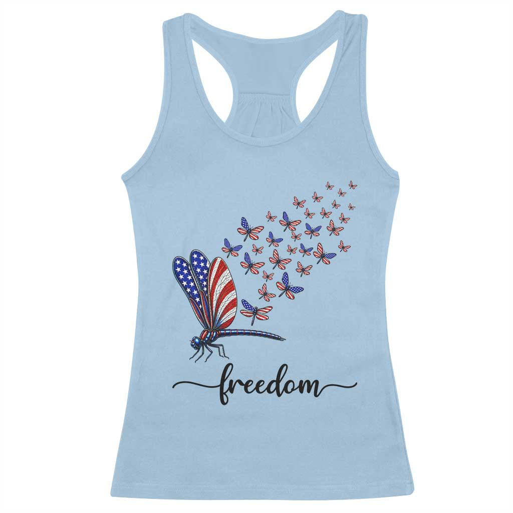 Freedom Dragonfly American Flag 4th Of July Racerback Tank Top Patriotic Nature Lover Graphic