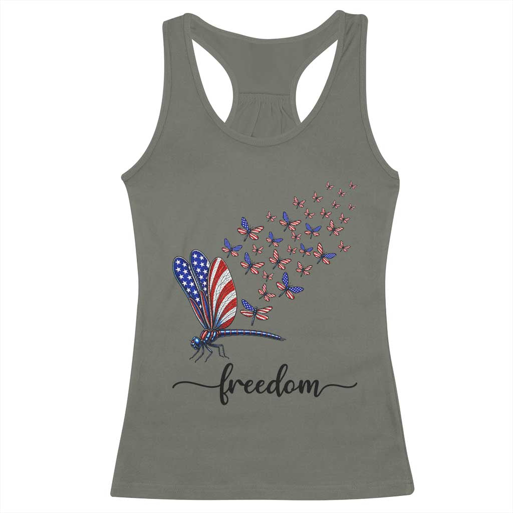 Freedom Dragonfly American Flag 4th Of July Racerback Tank Top Patriotic Nature Lover Graphic